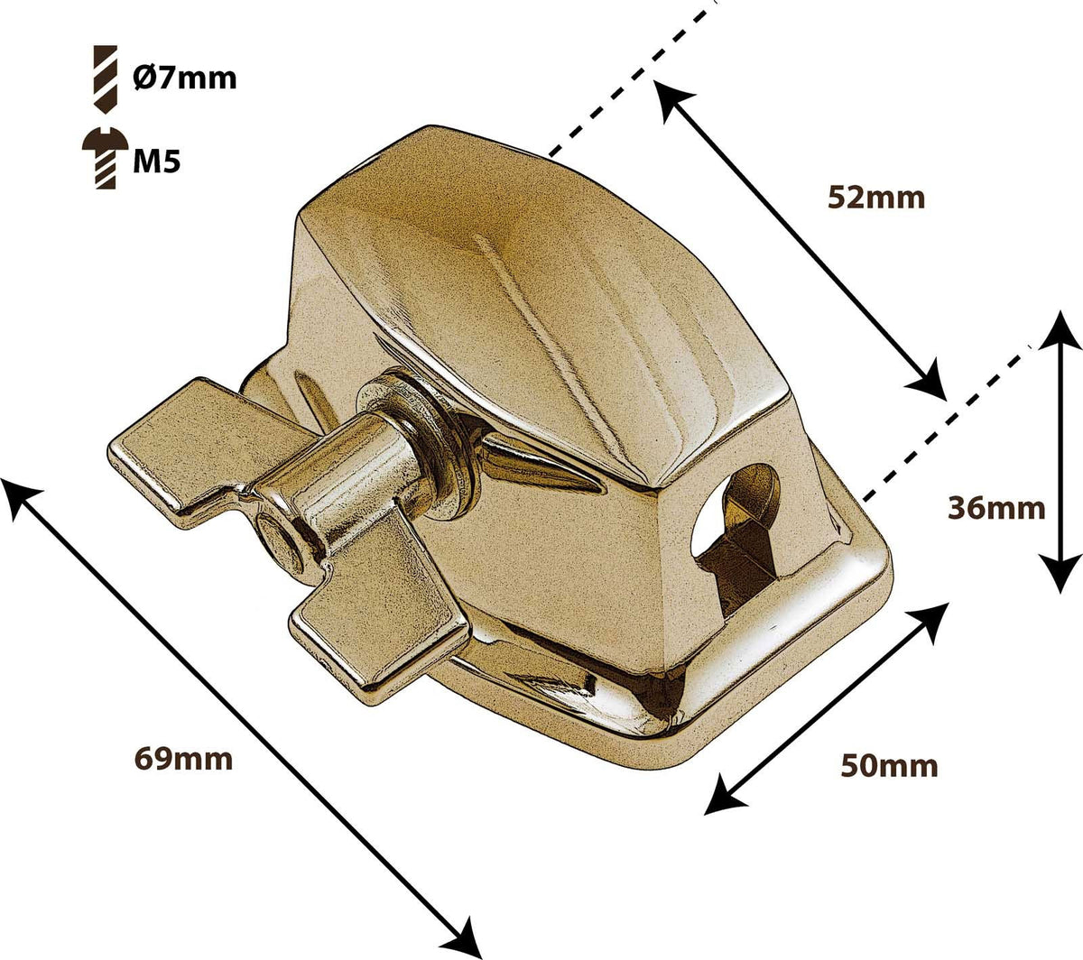 TB8BR - Tom / Floortomhouder Ø9.5-10.5mm - 52mm Messing (x1)