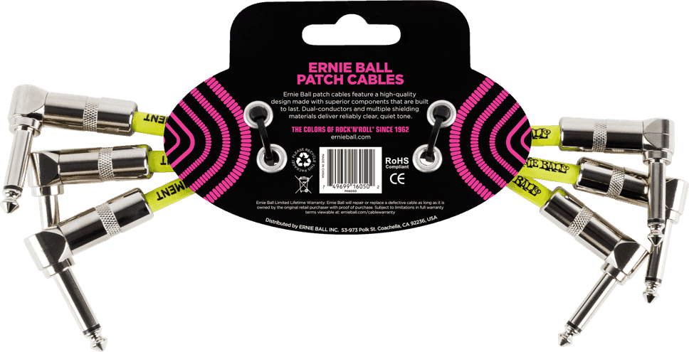 Instrument-patchkabels Pak van 3 - Haaks - 15CM Zwart