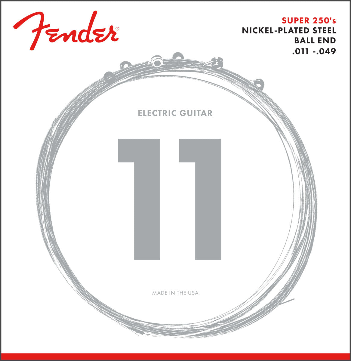 Fender SUPER 250 GUITAR STRINGS NICKEL PLATED STEEL BALL END 250M GAUGES .011-.049 (6)