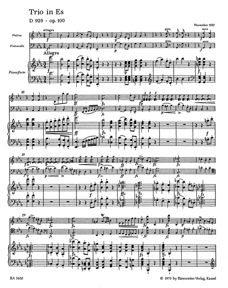 Schubert - Trio In E-Flat Major For Piano Violin And Violoncello E-Flat Major D 929 Op. 100