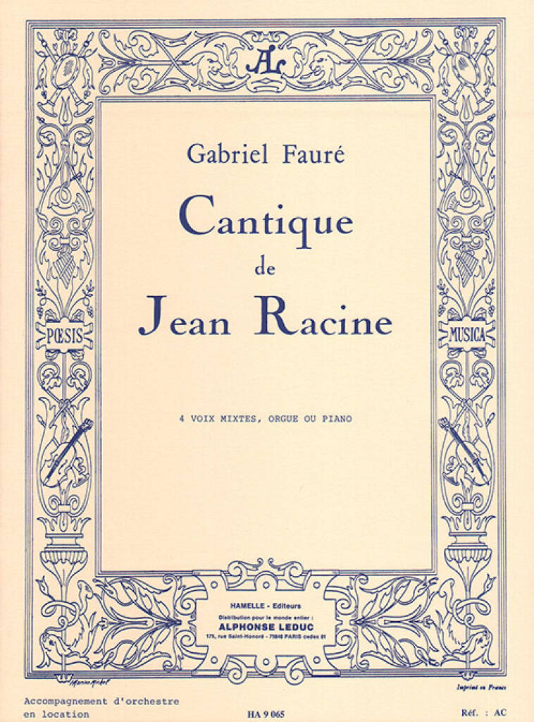 Hamelle Editeurs Cantique De Jean Racine Op. 11 Choeur & Piano - Faure