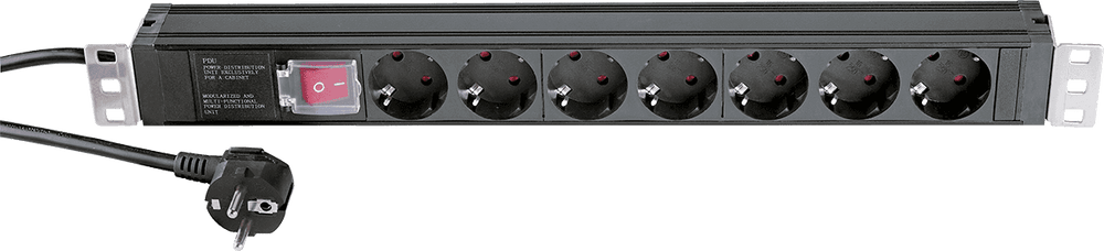 19" 230V RACKMOUNTABLE POWER SOCKET WITH 7 SOCKETS + INTER.