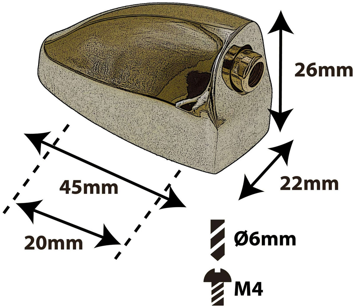 L25BD-BR - Bassdrum Spanbokje - Messingkleurig - 20mm (x1)