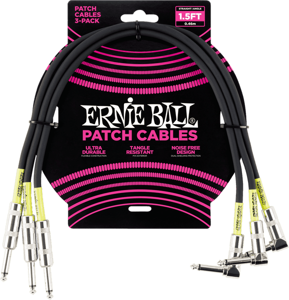 Instrumentkabels Patch Pack Van 3 - Recht /Haaks - 46CM Zwart