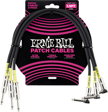 Instrumentkabels Patch Pack Van 3 - Recht /Haaks - 46CM Zwart