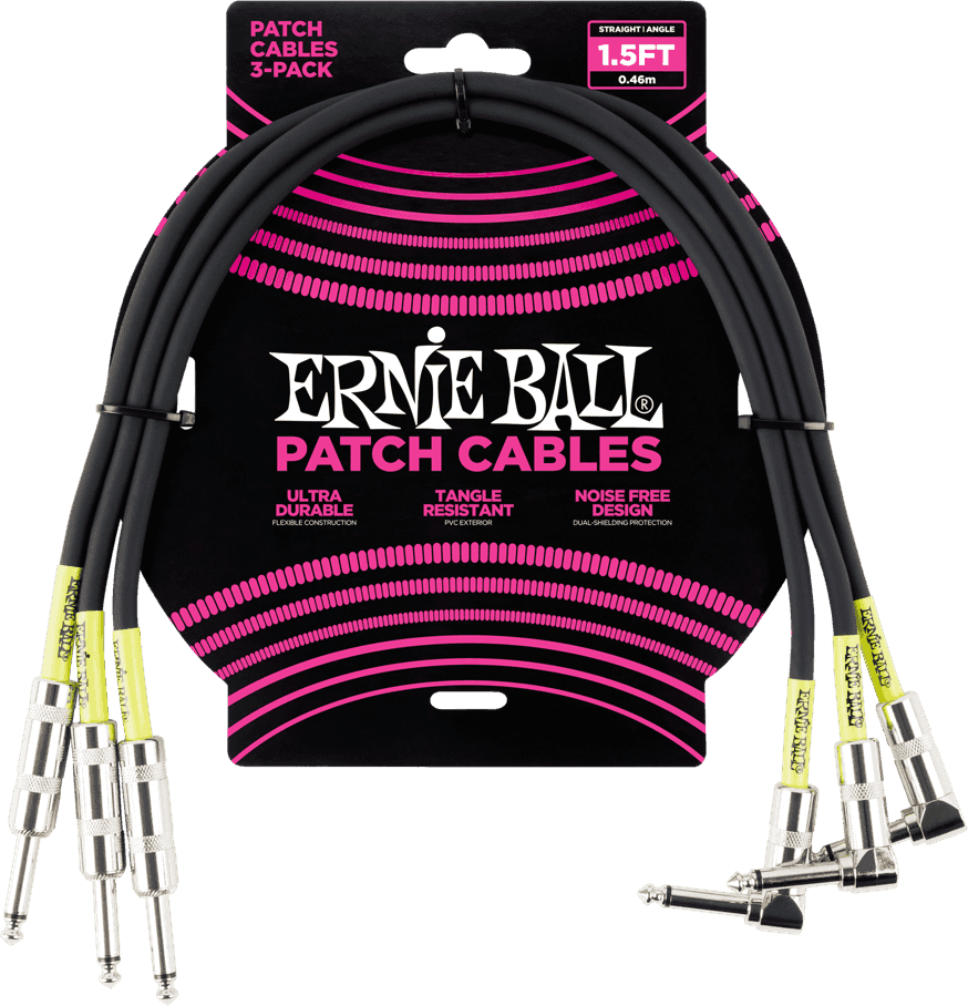 Instrumentkabels Patch Pack Van 3 - Recht /Haaks - 46CM Zwart