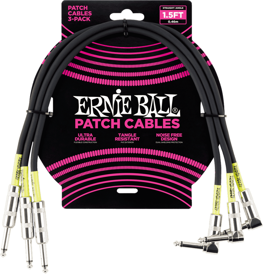 Instrumentkabels Patch Pack Van 3 - Recht /Haaks - 46CM Zwart