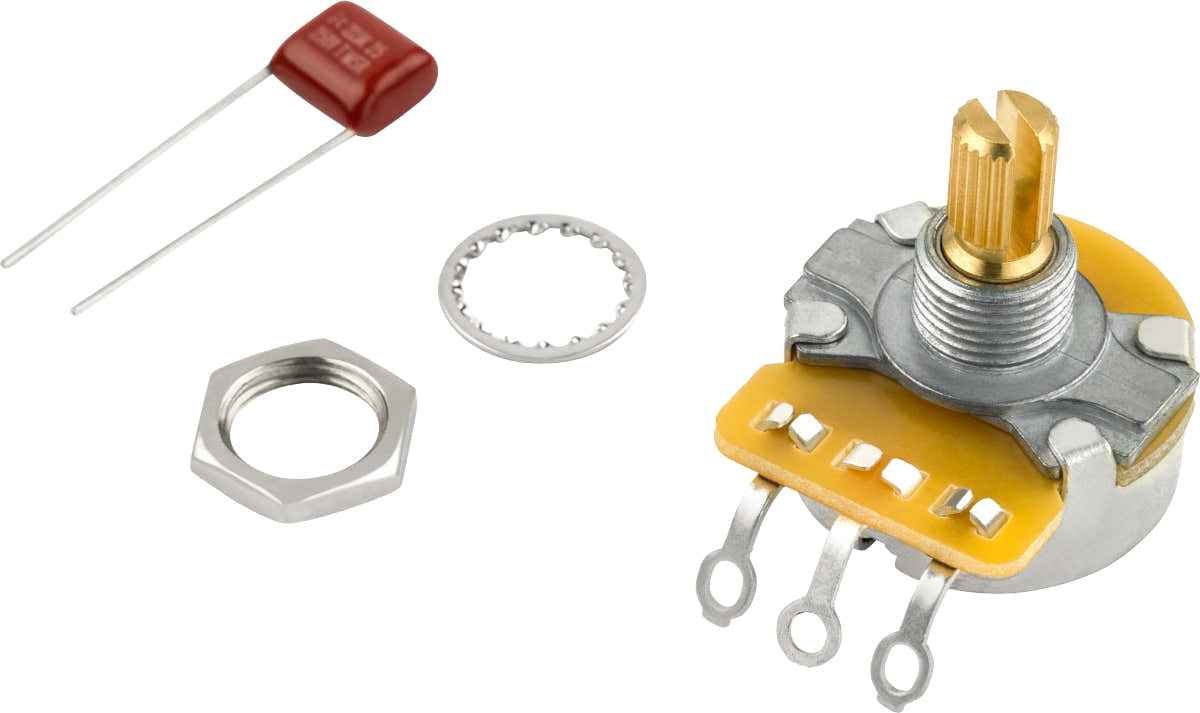 Pure Vintage 250K Potentiometer met gespleten as en montagemateriaal