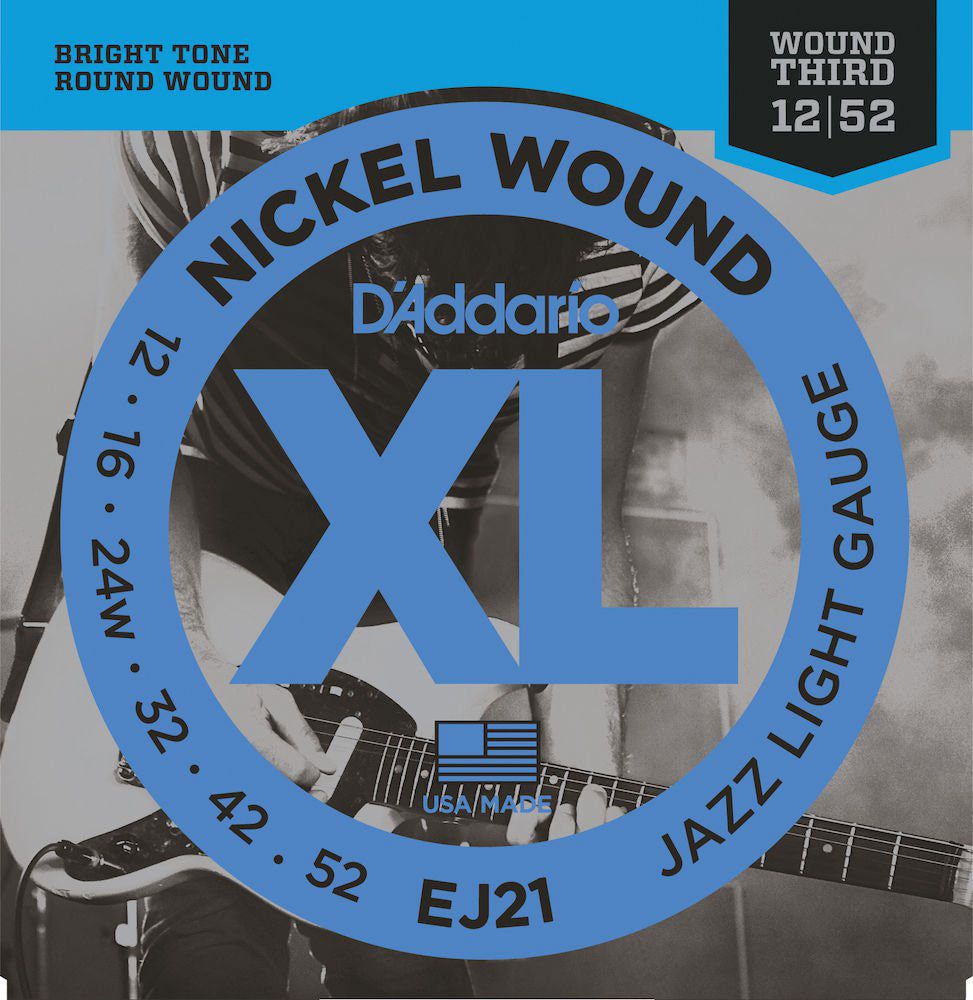 D'ADDARIO EJ21 NICKEL WOUND ELECTRIC GUITAR STRINGS JAZZ LIGHT 12-52