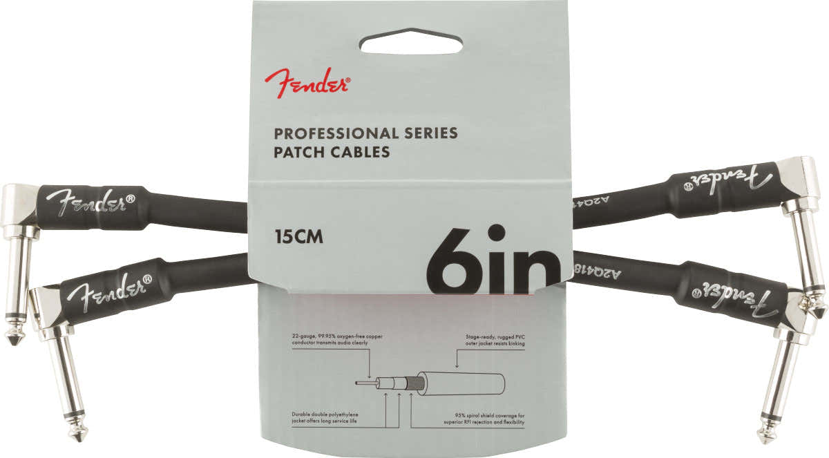 PROFESSIONAL INSTRUMENT CABLE 2-PACK ANGLE/ANGLE 6" BLACK