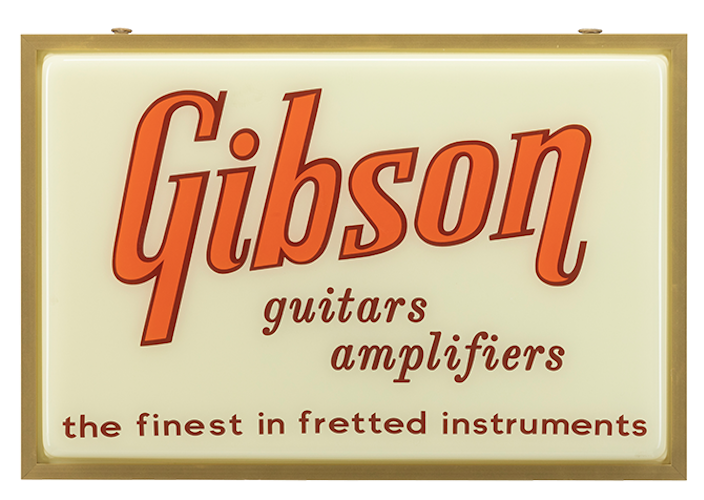 Home Office And Studio Gibson Vintage Lighted Sign - Guitars & Amplifiers Sign