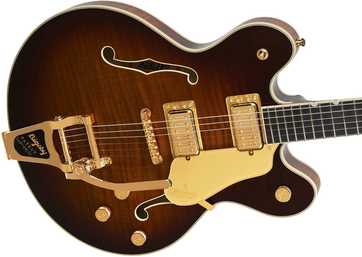 Broadkaster LX Gevlamd centerblok EBO Havana Burst