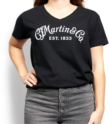 T-shirt col V black logo Martin White M