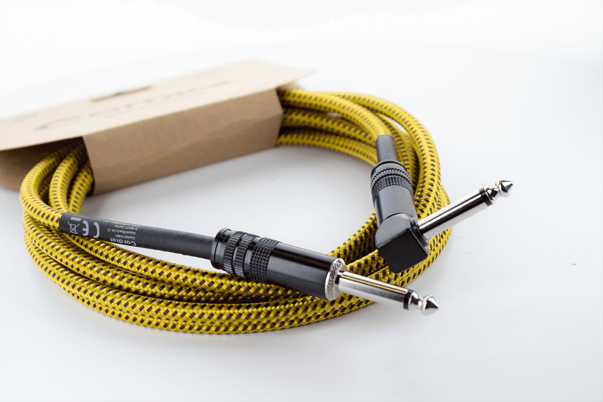 Gitaarkabel Jack Recht /Haaks 5 M Tweed Geel