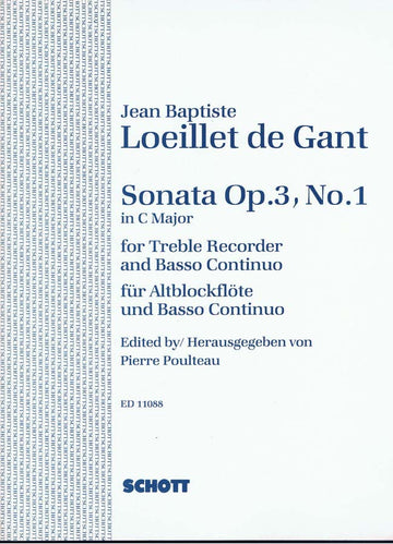 LOEILLET DE GANT JEAN BAPTISTE - SONATA OP. 3 - TREBLE RECORDER AND BASSO CONTINUO CELLO/VIOLA DA