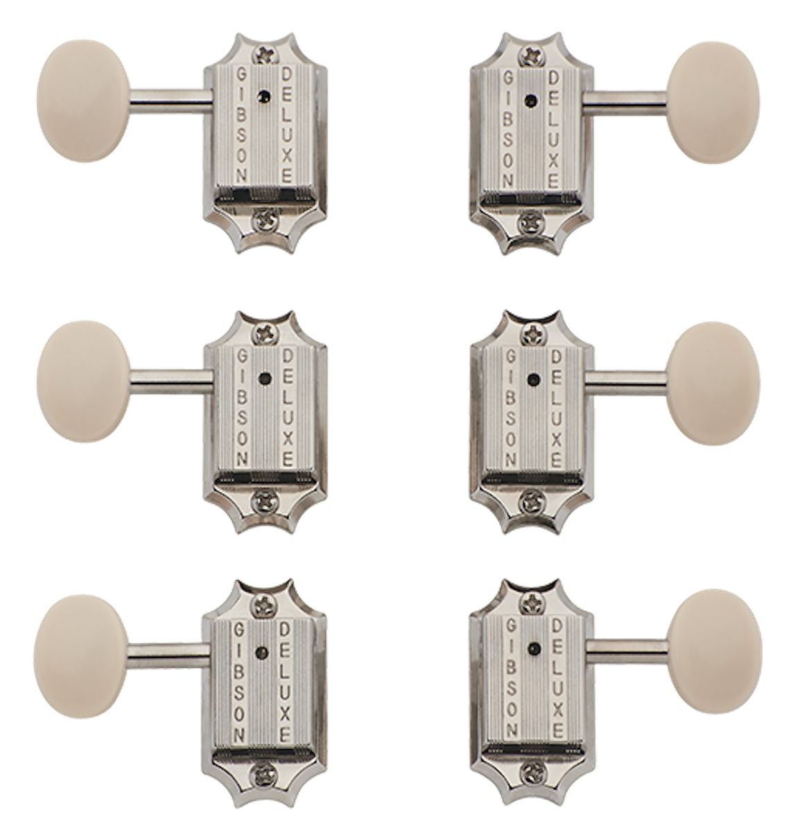 Gibson Accessories REPLACEMENT PART DELUXE WHITE BUTTON TUNER SET VINTAGE NICKEL
