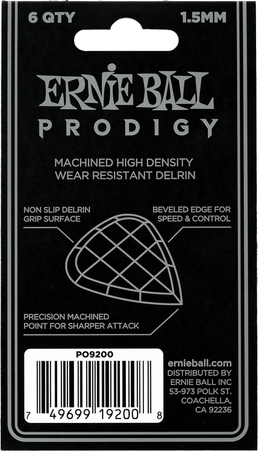 Prodigy Plectrums Zakje Van 6 Zwart Mini 1,5Mm