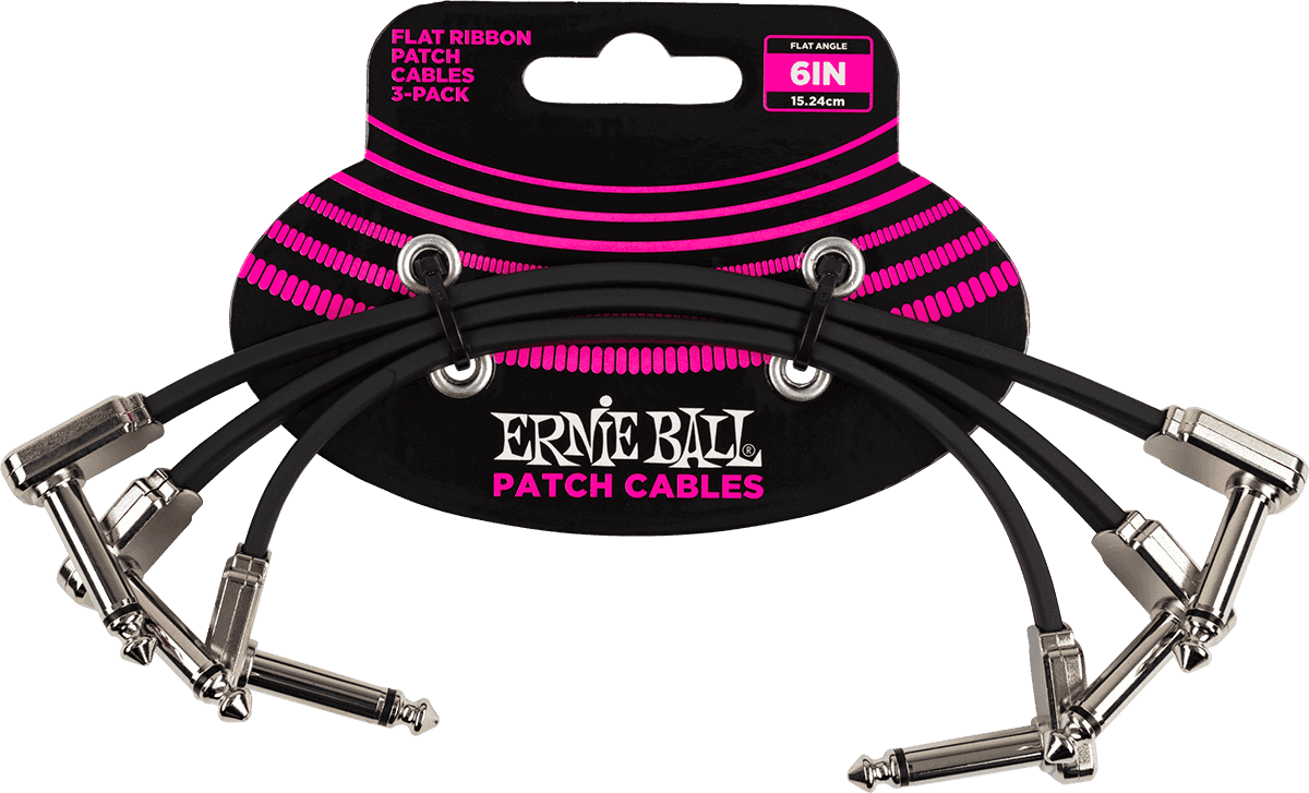 Ernie Ball Instrumentkabel Patch Pakket van 3 - Haaks Dun & Plat - 15 CM