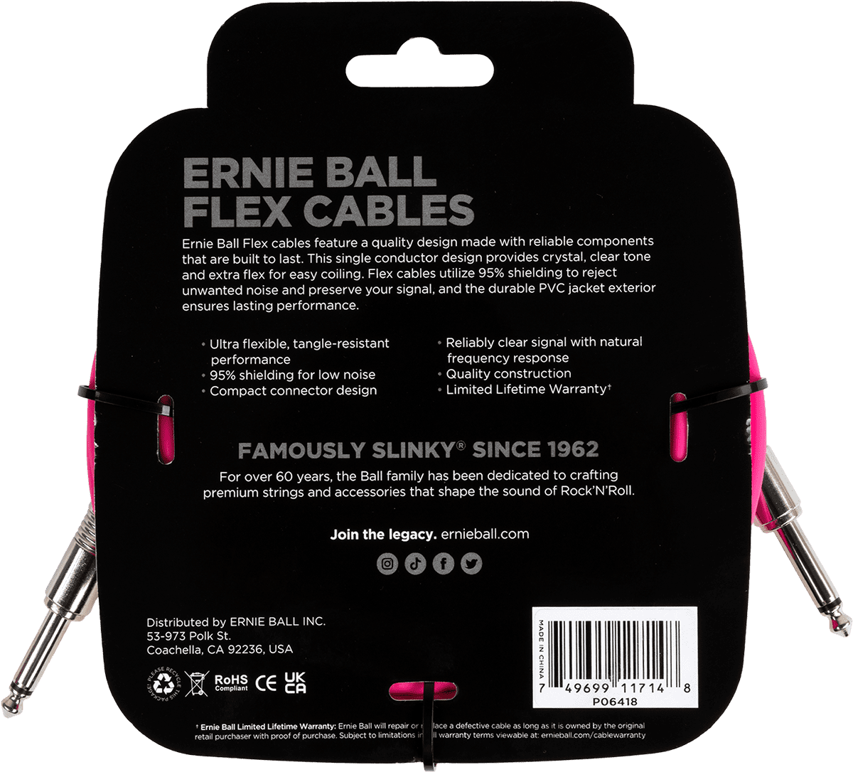 Instrumentkabels Flex Jack/jack 6M Roze