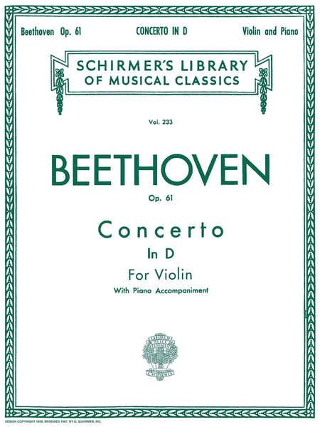 Schirmer Violin Concerto In D Major Op. 61