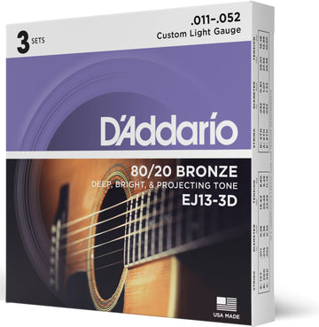 STRINGS FOR ACOUSTIC GUITAR EJ13-3D BRONZE 80/20 CUSTOM LIGHT 11-52 (3 SETS)