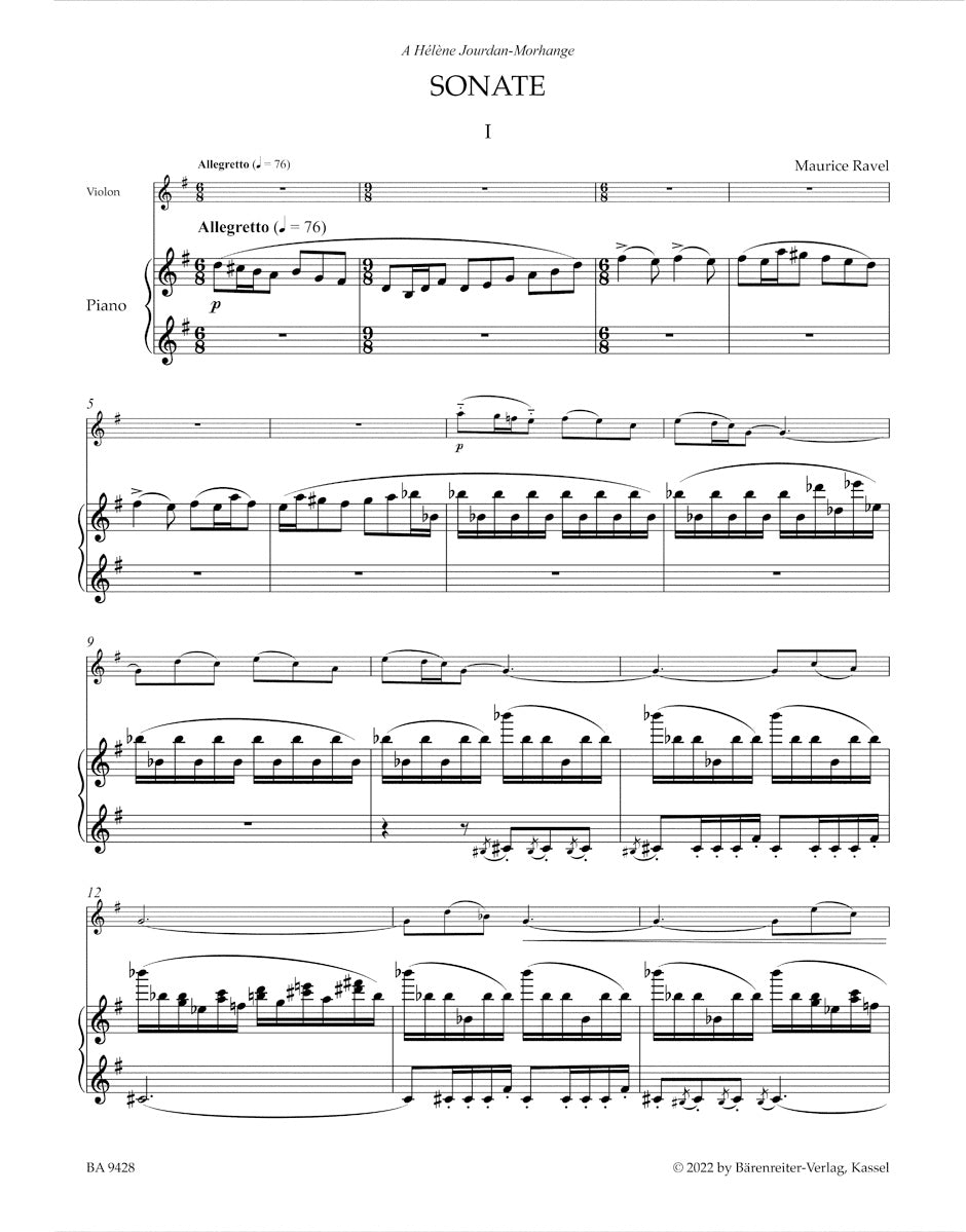 Ravel Maurice - Sonate / Berceuse Sur Le Nom De Gabriel Faure - Violon & Piano