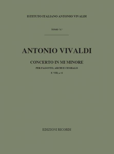 Ricordi Vivaldi A. - Concerto In Mi Min. RV 484 - F.viii/6 - Basson