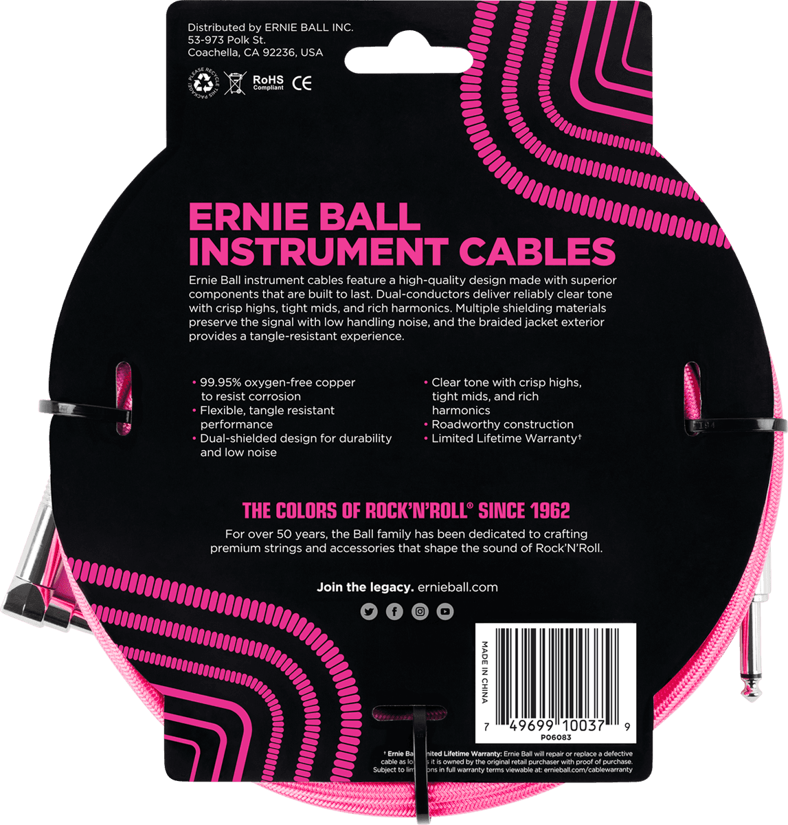 Instrumentkabels Met Geweven Omhulling Jack/jack Haaks 5,5M Roze