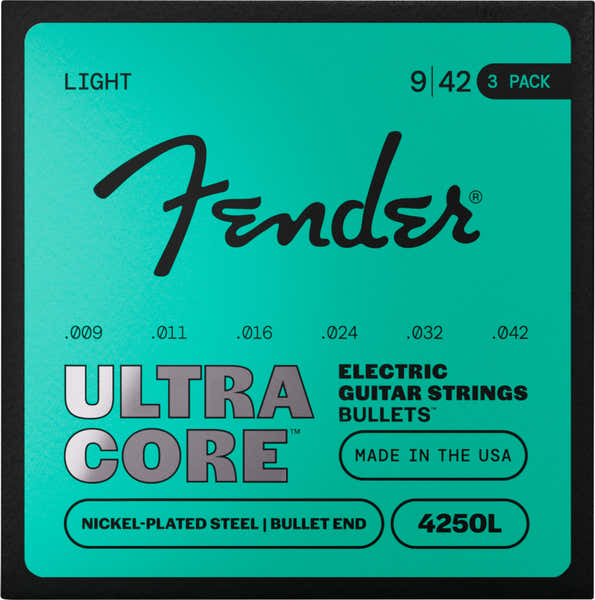Fender Ultracore vernikkeld staal, bulletuiteinde, 4250L 09-42, (6) pak van 3