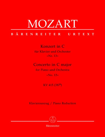 MOZART W.A. - CONCERTO EN DO MAJEUR POUR PIANO ET ORCHESTRE N°13 KV 415 - REDUCTION PIANO