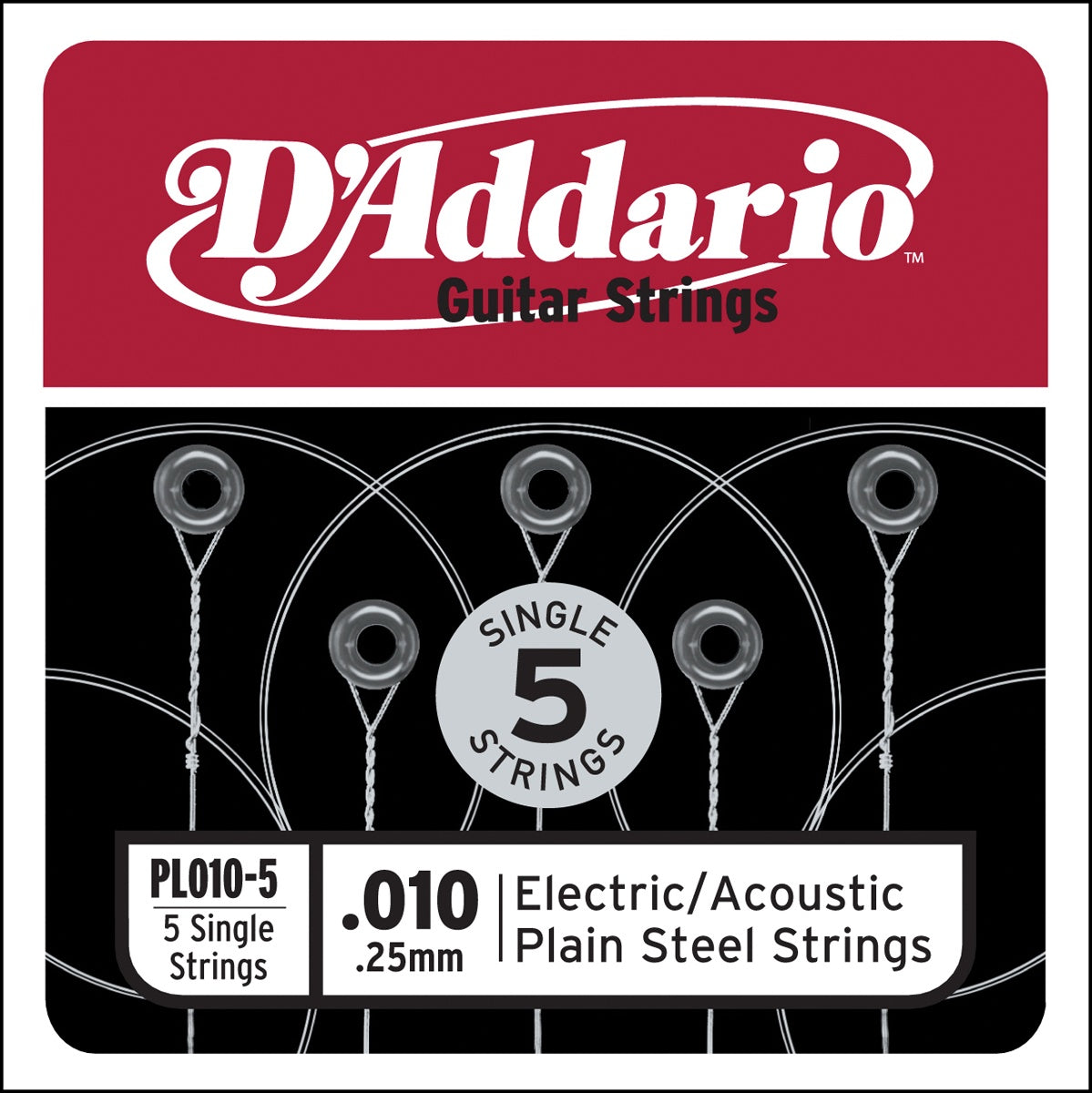 D'ADDARIO PL010-5 PLAIN STEEL GUITAR SINGLE STRING .010 5-PACK