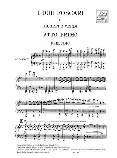 VERDI G. - DUE FOSCARI - CHANT ET PIANO