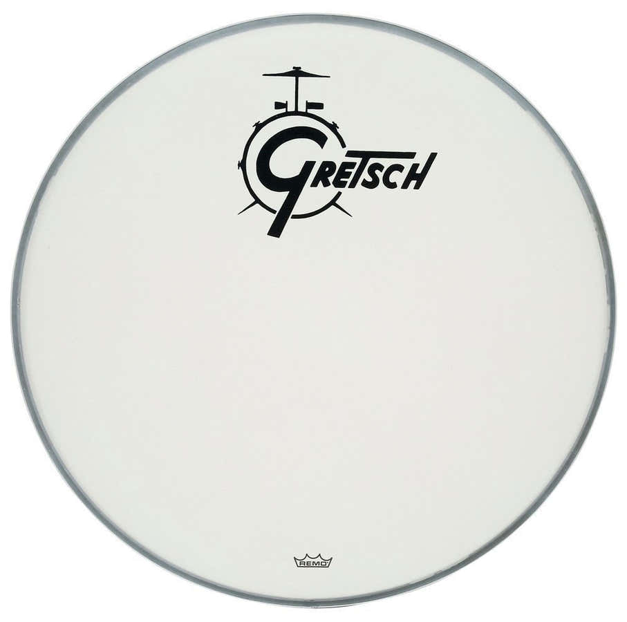 AMBASSADOR WHITE COATED 22" LOGO GRETSCH DRUMS RESONANTIE