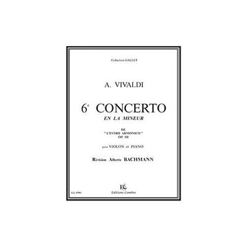 VIVALDI ANTONIO - CONCERTO N.6 EN LA MIN. OP.3 ESTRO ARMONICO - VIOLON ET PIANO