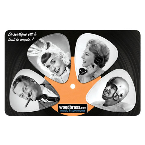 Pikcard Fifties Woodbrass Kaart 4 Afneembare Plectrums