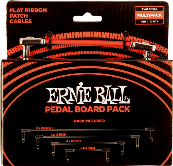 Pedalboard-pack - 10 patches in 4 verschillende lengtes - dunne en platte haakse stekker - rood