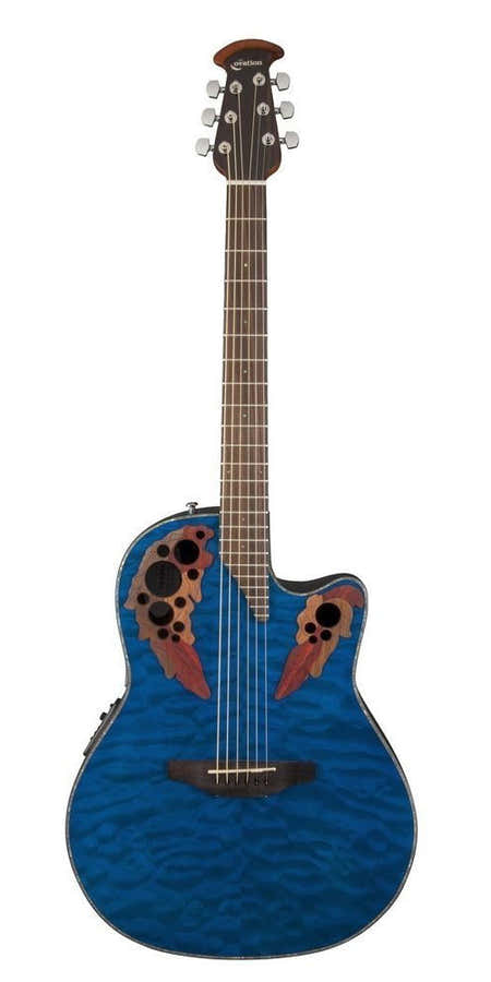 elektro-akoestische gitaar celebrity elite plus mid cutaway blue transparent quilt