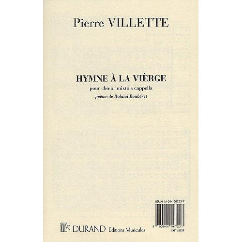 Durand Villette - Hymne A La Vierge - 4 Voix Mixtes A Cappella