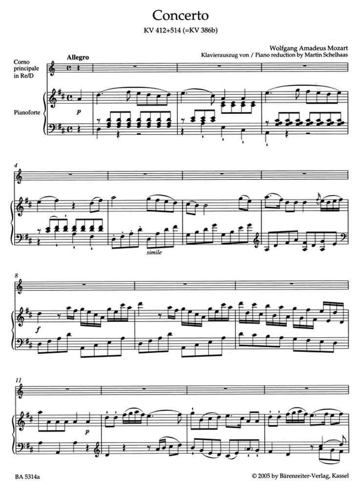 Moz W.A. - Concerto N°1 En Re Majeur Kv 412 + 514 (386D) Pour Cor Et Orchestre - Cor Piano