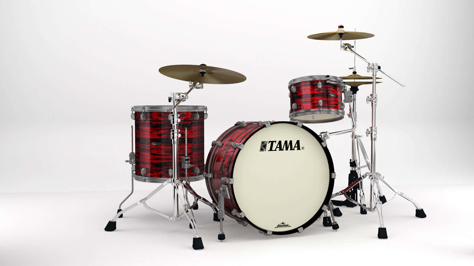 STARCLASSIC MAPLE ROCK 22 DRUM KIT SMOKED BLACK NICKEL SHELL HARDWARE RED OYSTER