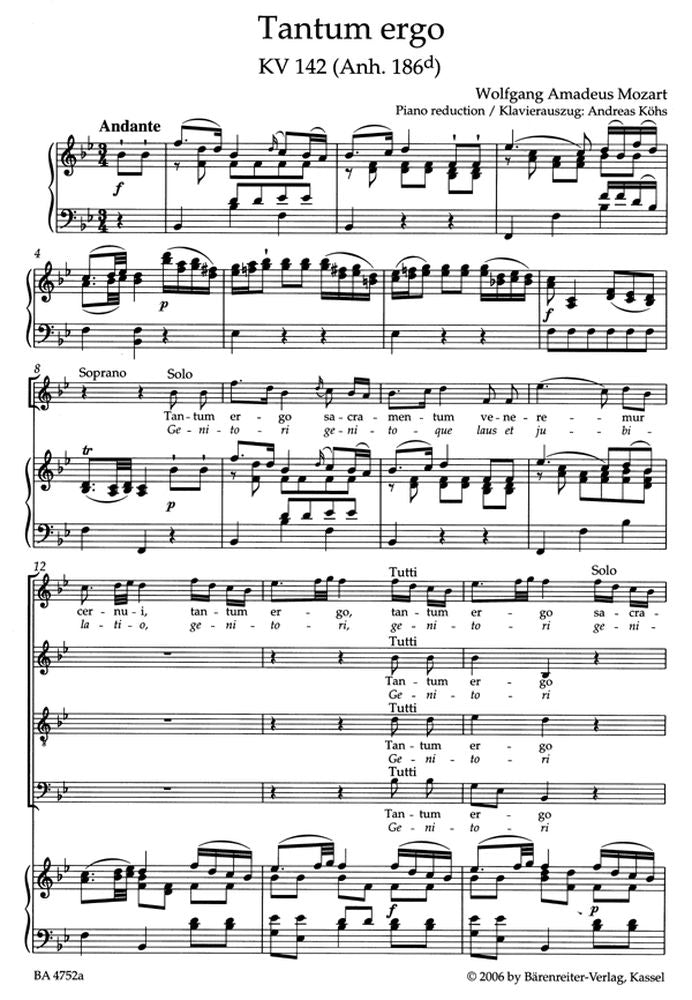 Moz W.A. - Tum Ergo Kv 142 (Anh. 186D) - Reduction Ch Piano