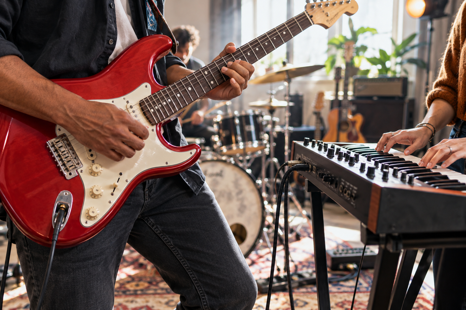 Muzikanten die gitaar en keyboard spelen
